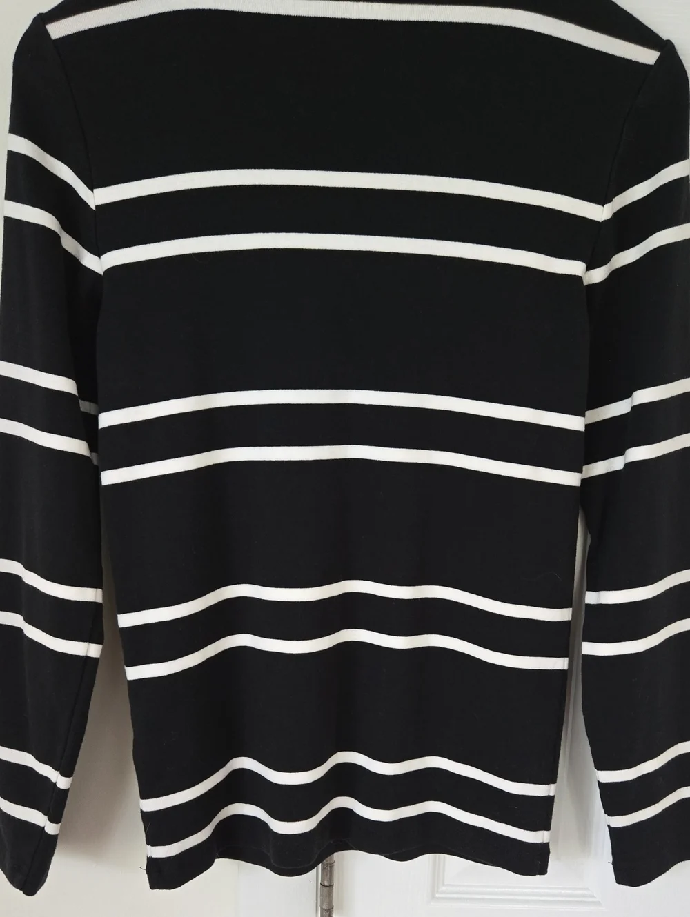 J. Crew Black and White Striped Long-Sleeve Top with Gold Shoulder Buttons